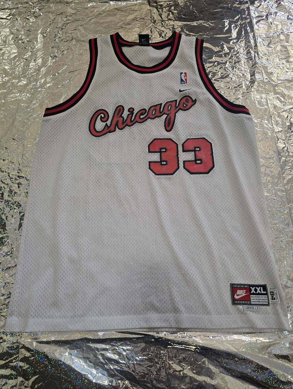 Nike White Chicago  Pippen Basketball Jersey with Red and Black Trim